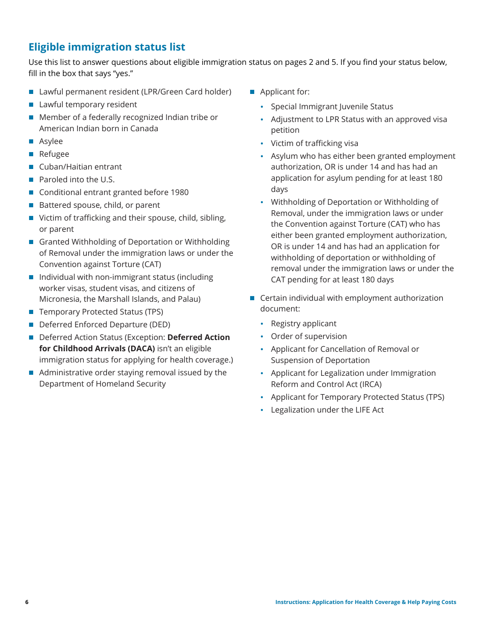 Instructions for Application for Health Coverage  Help Paying Costs - Family, Page 6