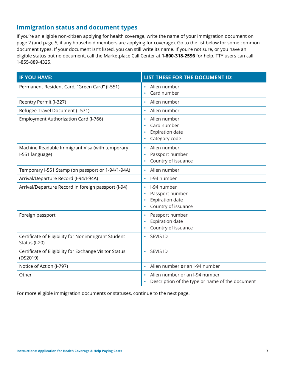 Instructions for Application for Health Coverage  Help Paying Costs - Family, Page 7