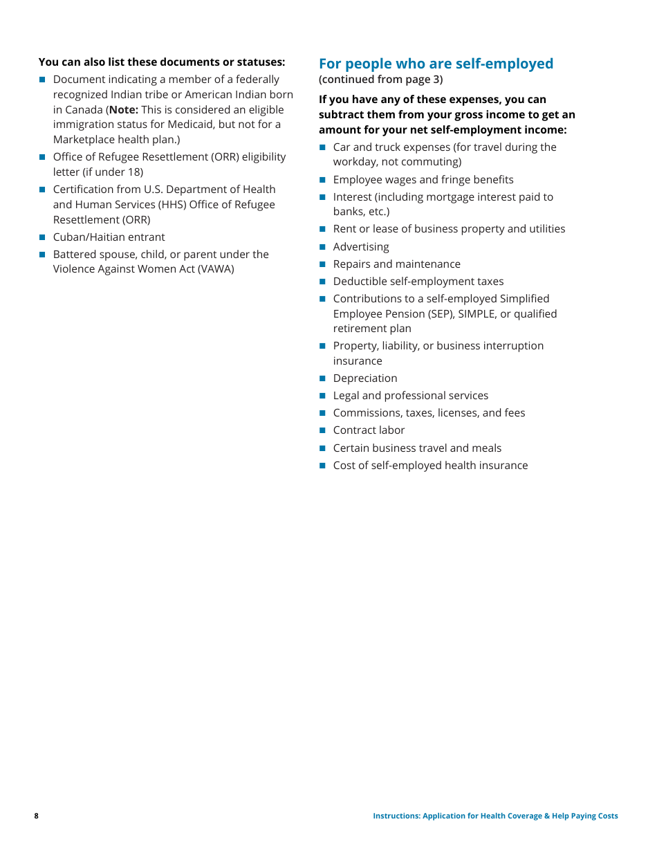 Instructions for Application for Health Coverage  Help Paying Costs - Family, Page 8