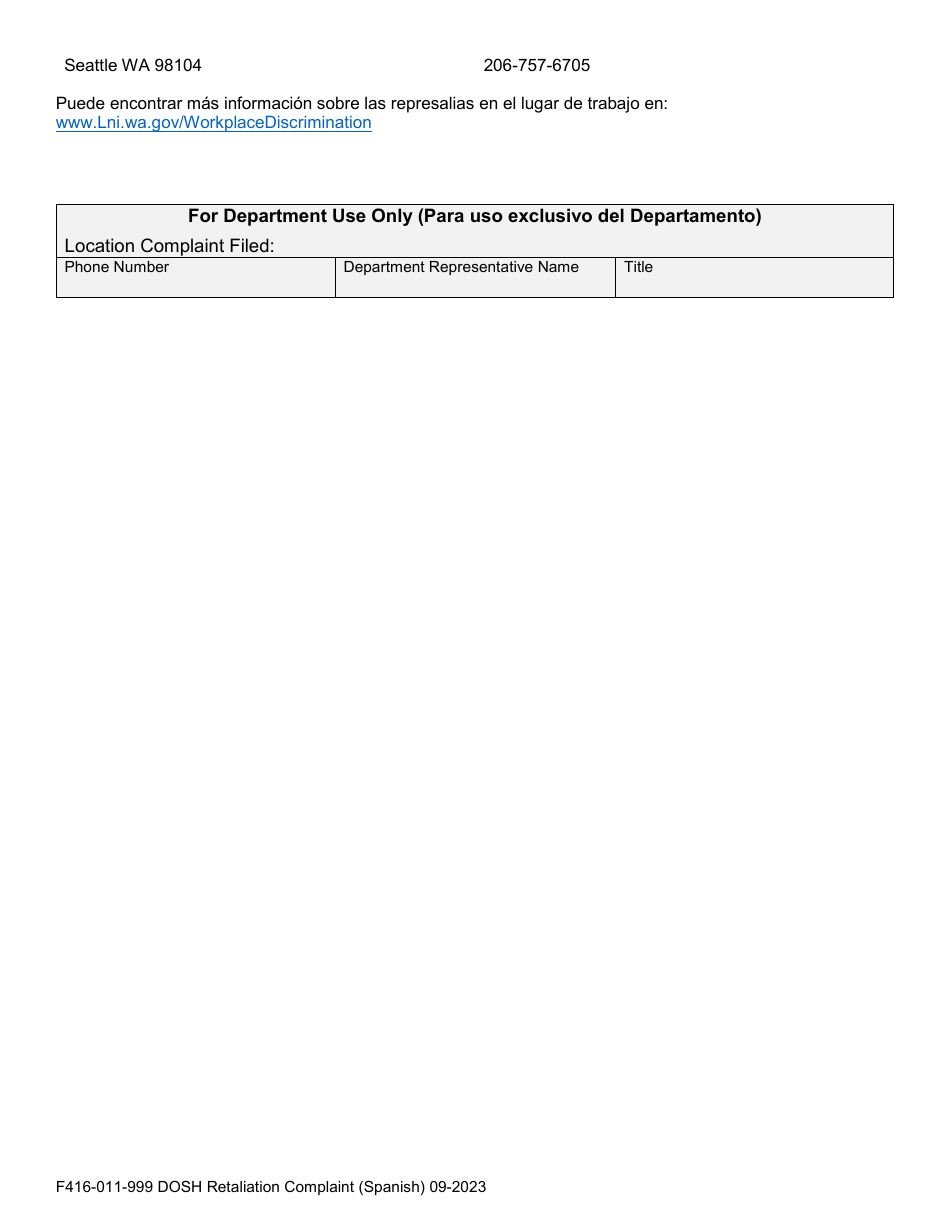 Formulario F416-011-999 Queja Por Represalias De La Dosh - Washington (Spanish), Page 4