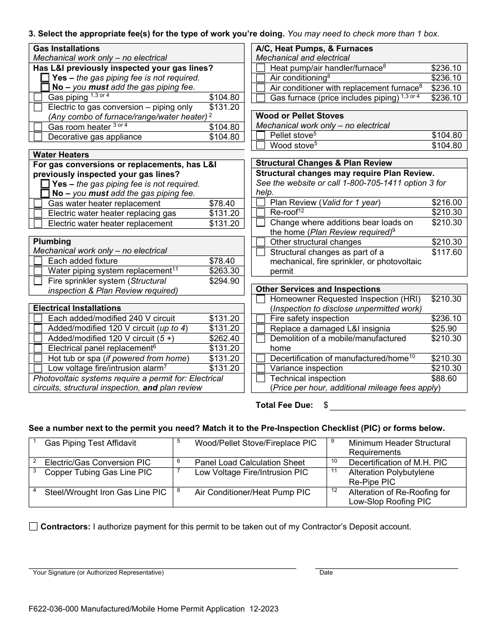 Form F622-036-000 Manufactured / Mobile Home Permit Application - Washington, Page 2