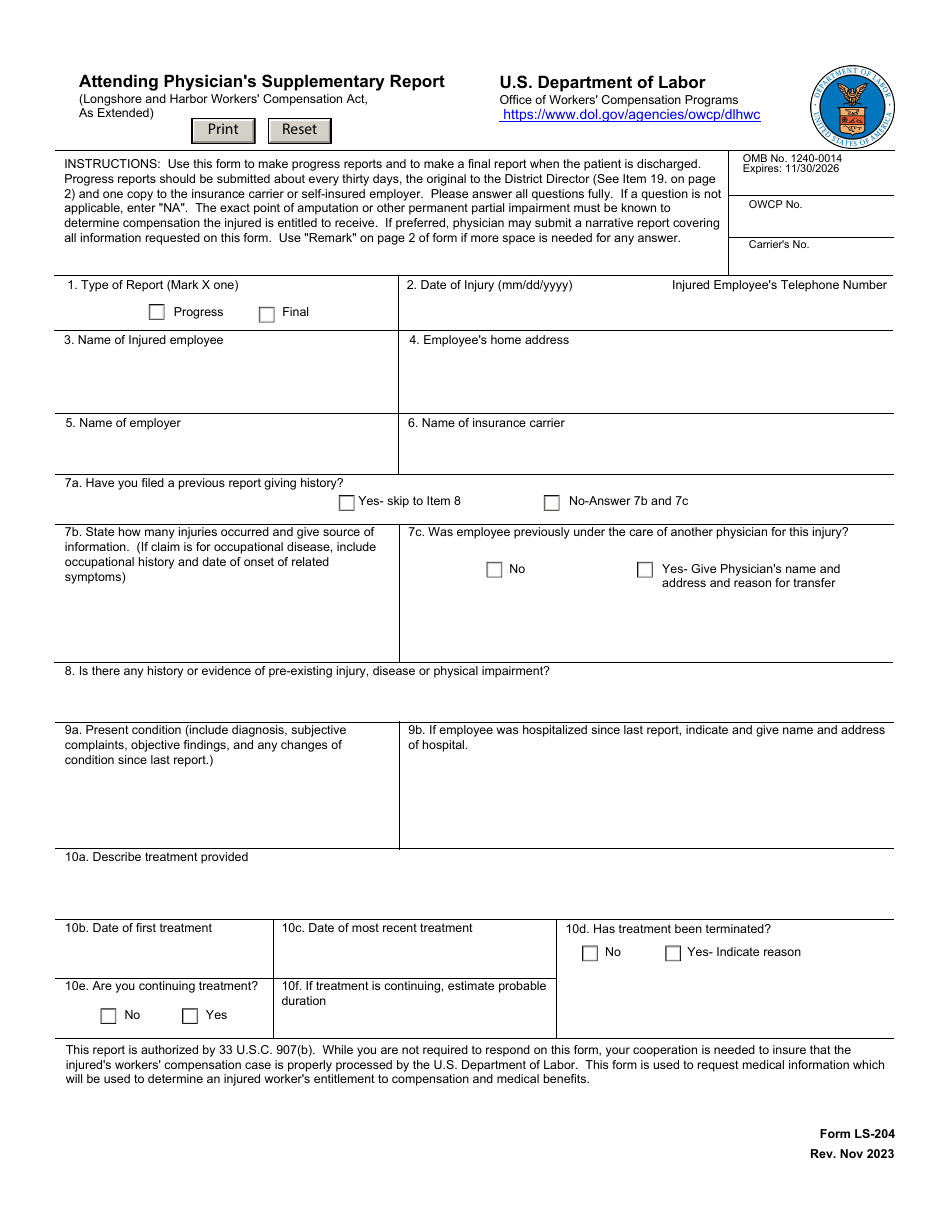 Form Ls 204 Download Fillable Pdf Or Fill Online Attending Physicians Supplementary Report 2012 3208