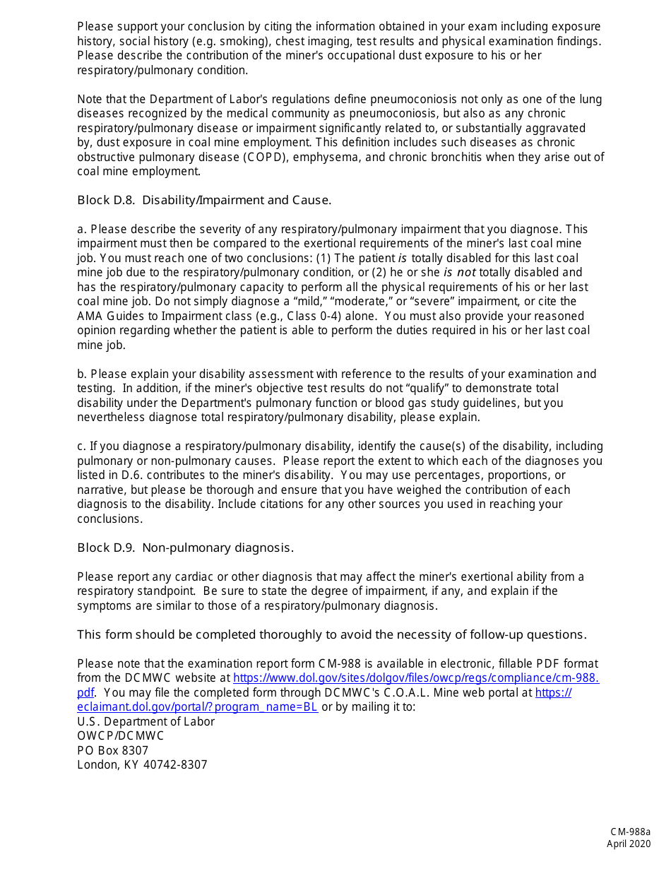 Form CM-968 Medical History and Examination for Coal Mine Workers Pneumoconiosis, Page 7