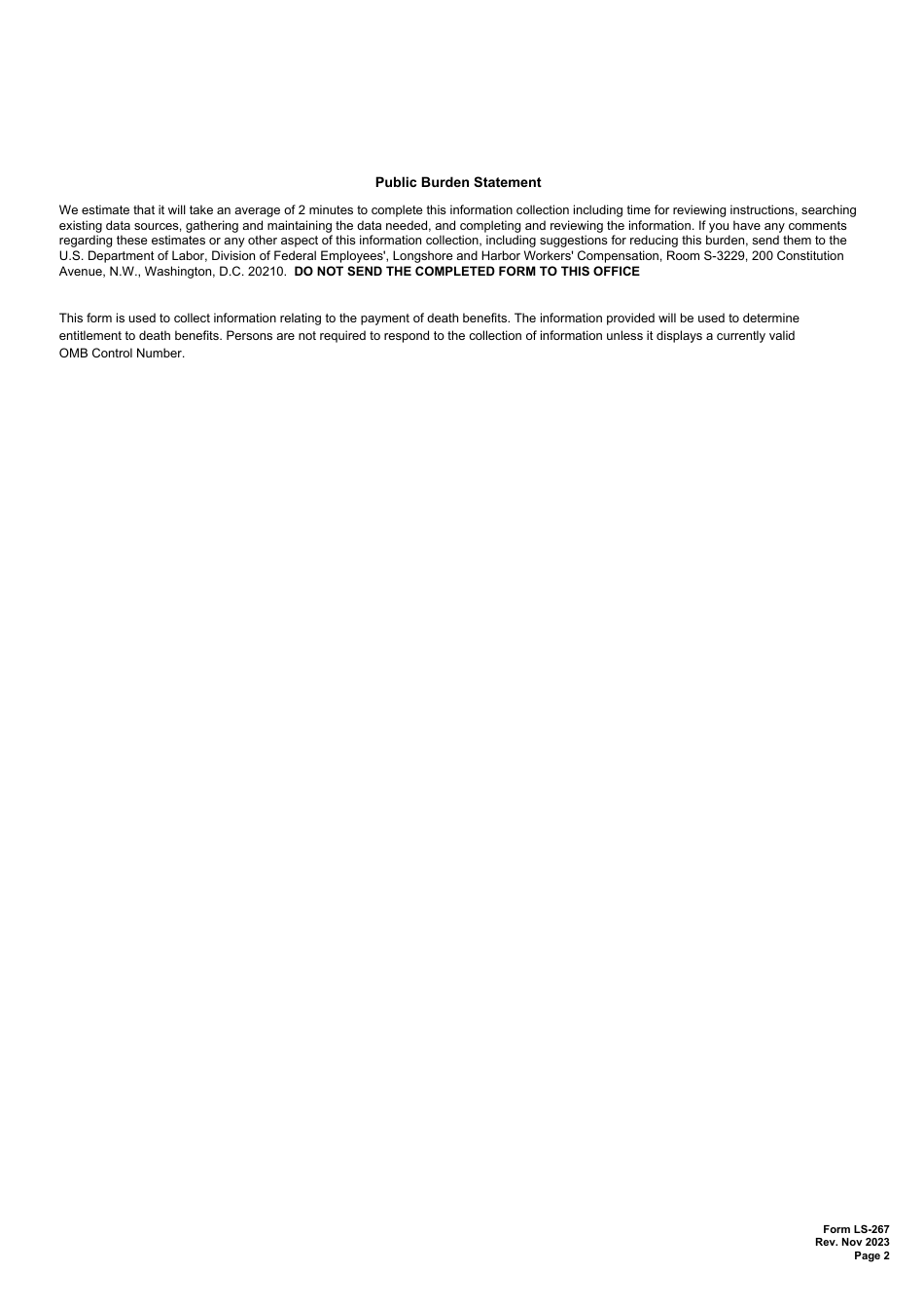 Form LS-267 Claimants Statement, Page 2