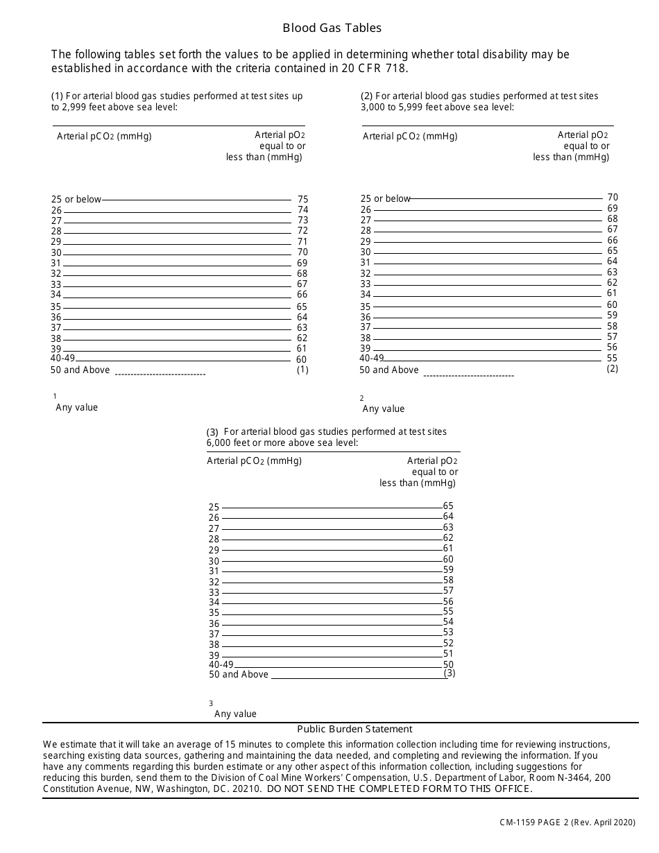 Form CM-1159 Report of Arterial Blood Gas Study, Page 2