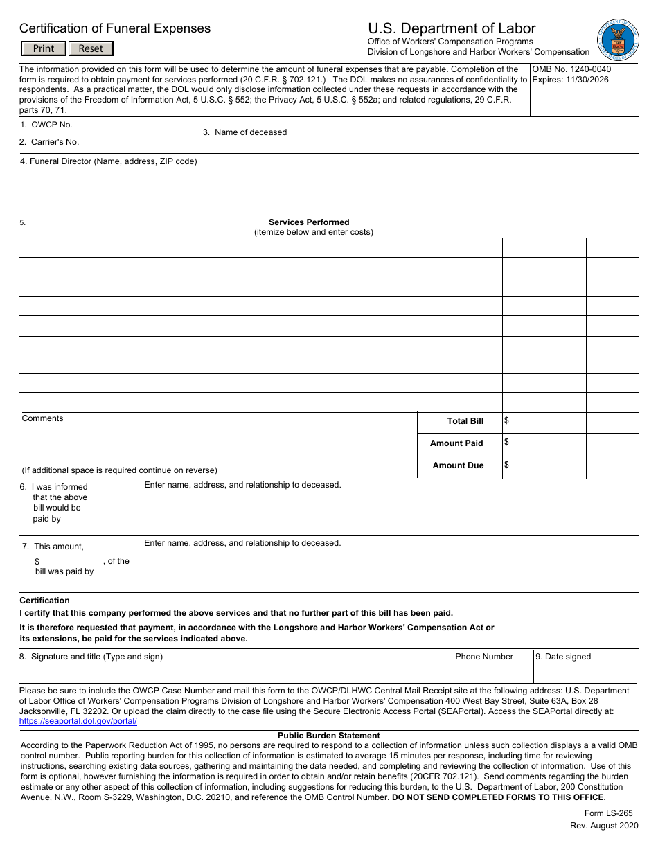 Form LS265 Fill Out, Sign Online and Download Fillable PDF
