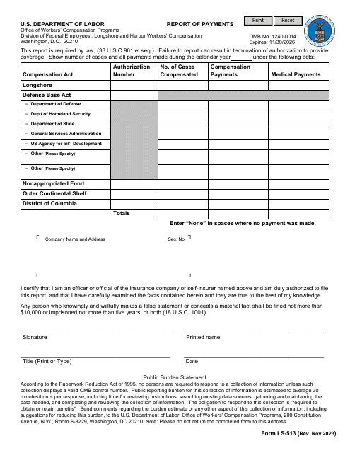 Form LS-513 Report of Payments
