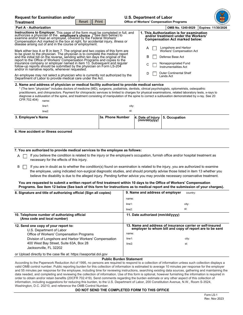 Form LS-1 Request for Examination and / or Treatment, Page 1