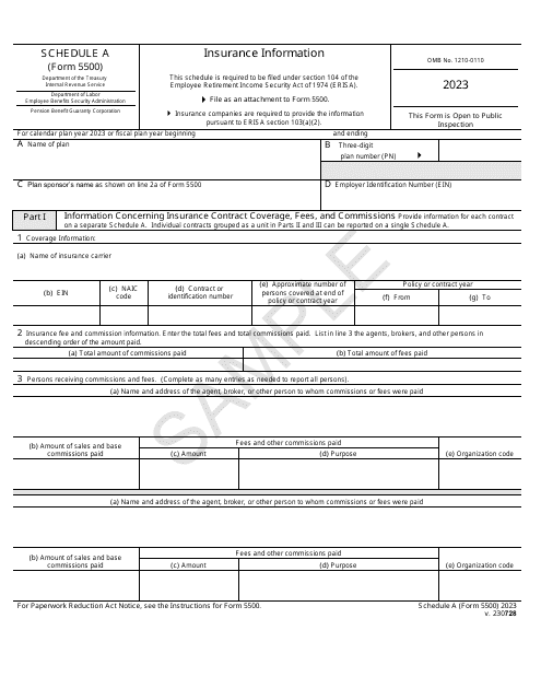Form 5500 Schedule A 2023 Printable Pdf