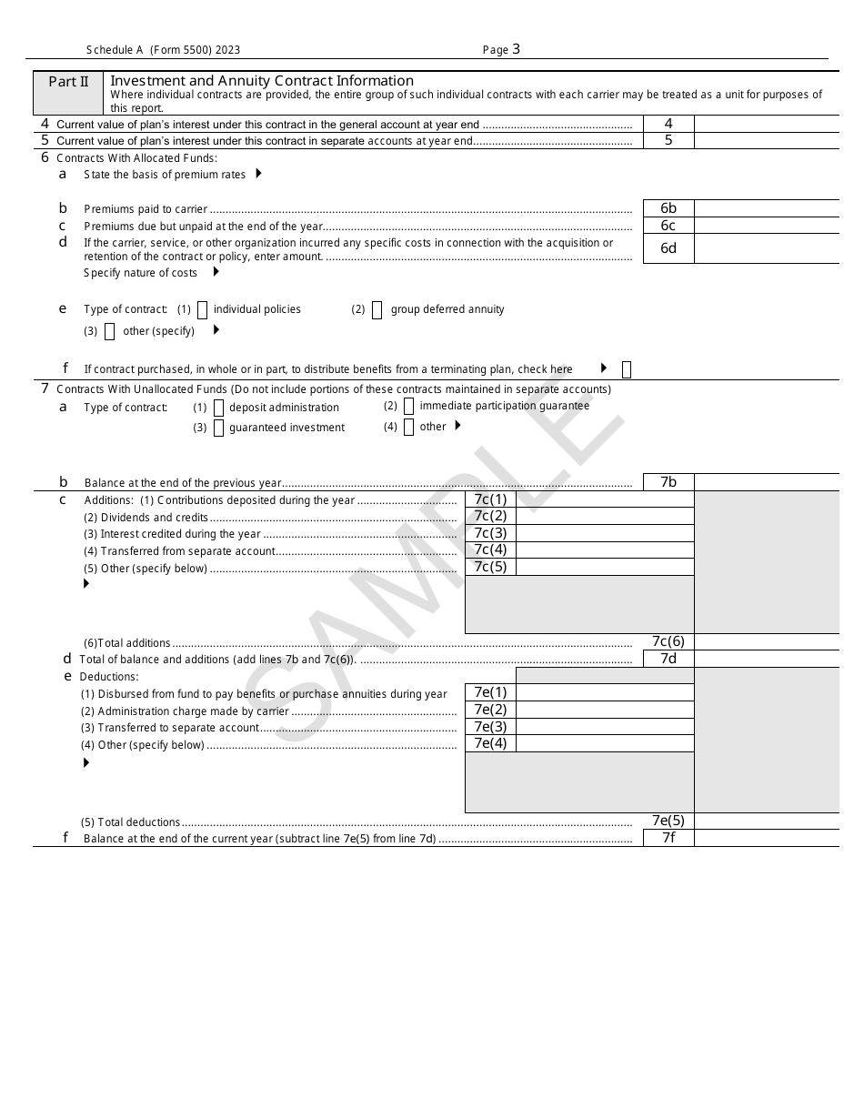 Form 5500 Schedule A Insurance Information - Sample, Page 3