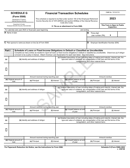 Form 5500 Schedule G Financial Transaction Schedules - Sample, 2023