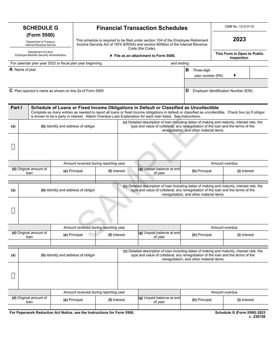 Form 5500 Schedule G Financial Transaction Schedules - Sample, Page 1