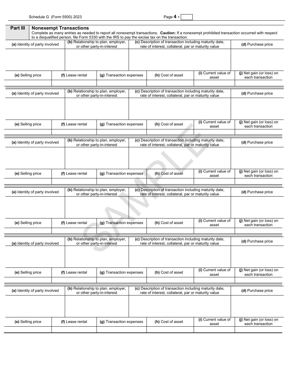 Form 5500 Schedule G Financial Transaction Schedules - Sample, Page 4