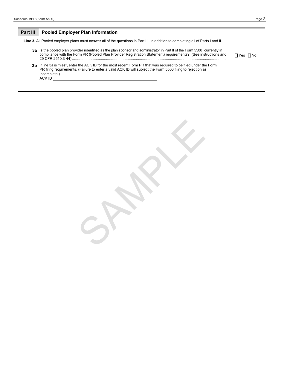 Form 5500 Schedule MEP Multiple-Employer Retirement Plan Information - Sample, Page 3
