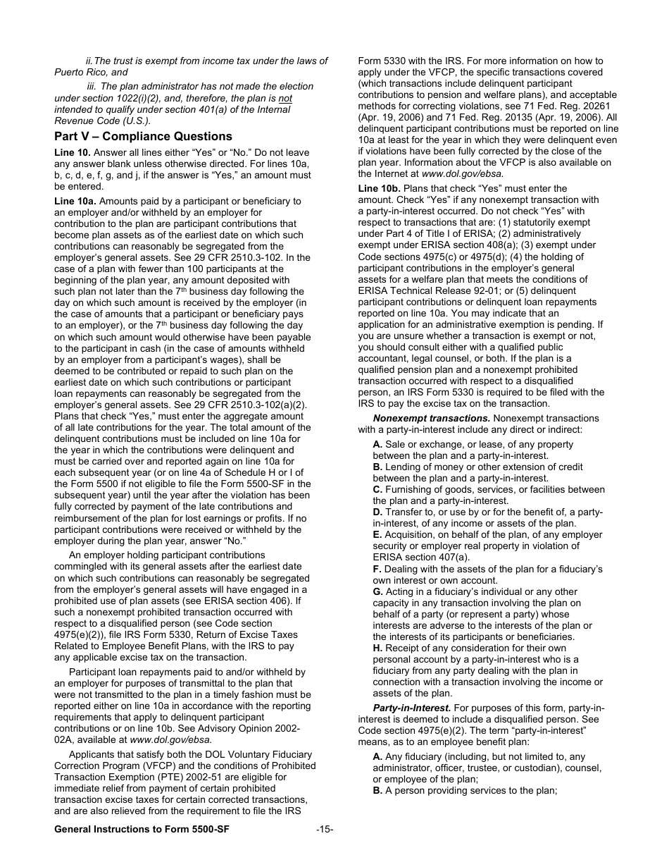 Instructions for Form 5500-SF Short Form Annual Return / Report of Small Employee Benefit Plan, Page 15