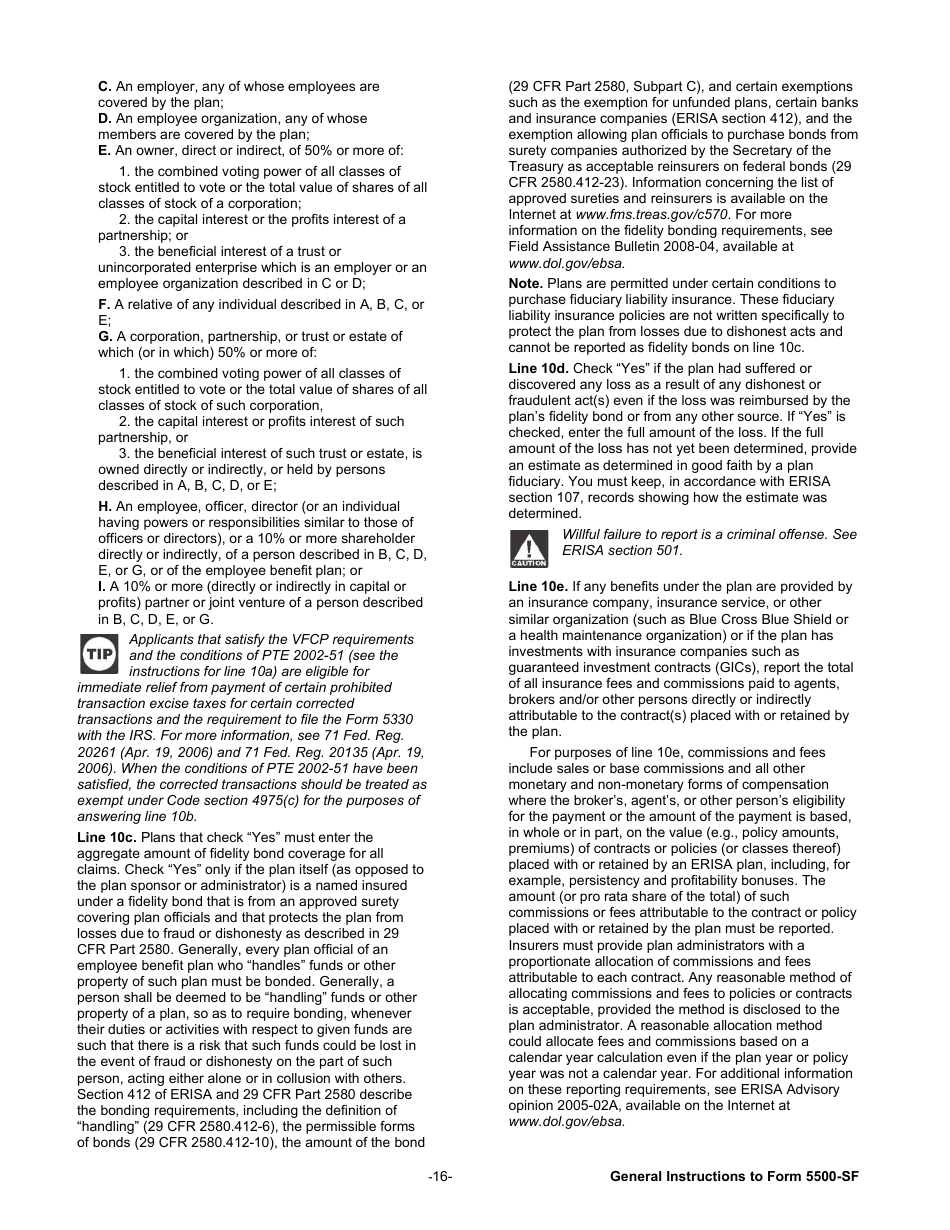 Instructions for Form 5500-SF Short Form Annual Return / Report of Small Employee Benefit Plan, Page 16