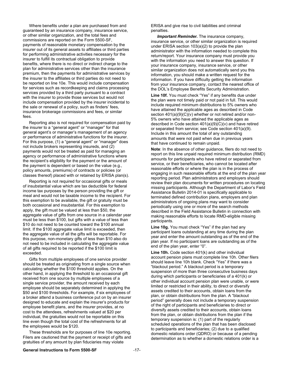 Instructions for Form 5500-SF Short Form Annual Return / Report of Small Employee Benefit Plan, Page 17