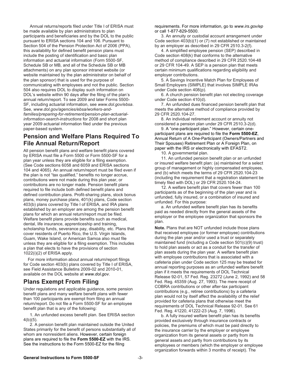 Instructions for Form 5500-SF Short Form Annual Return / Report of Small Employee Benefit Plan, Page 3