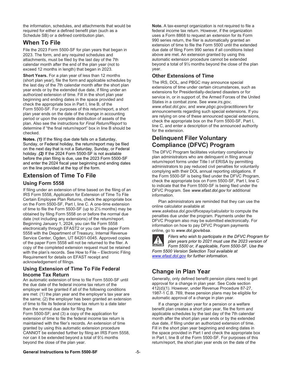 Instructions for Form 5500-SF Short Form Annual Return / Report of Small Employee Benefit Plan, Page 5