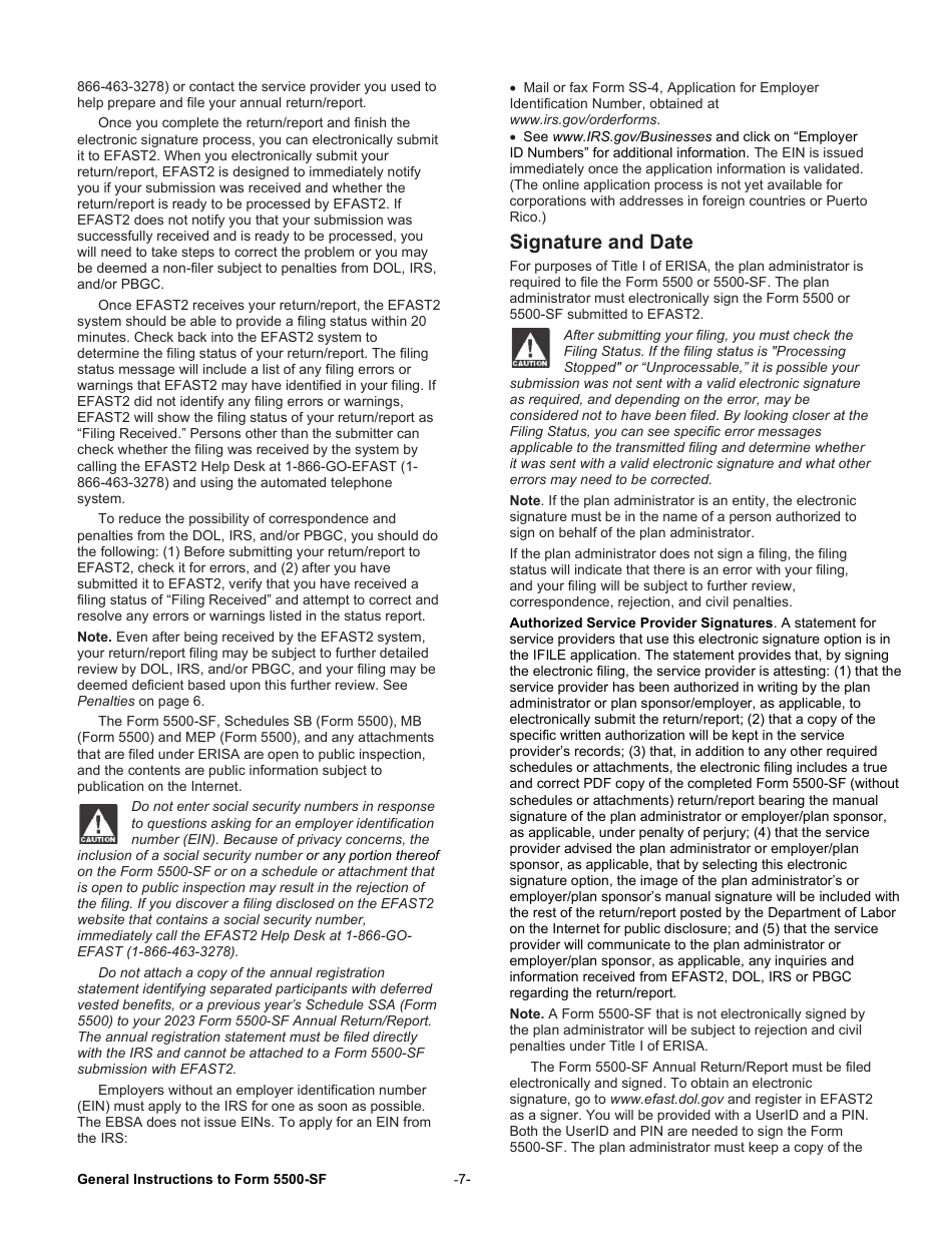 Instructions for Form 5500-SF Short Form Annual Return / Report of Small Employee Benefit Plan, Page 7