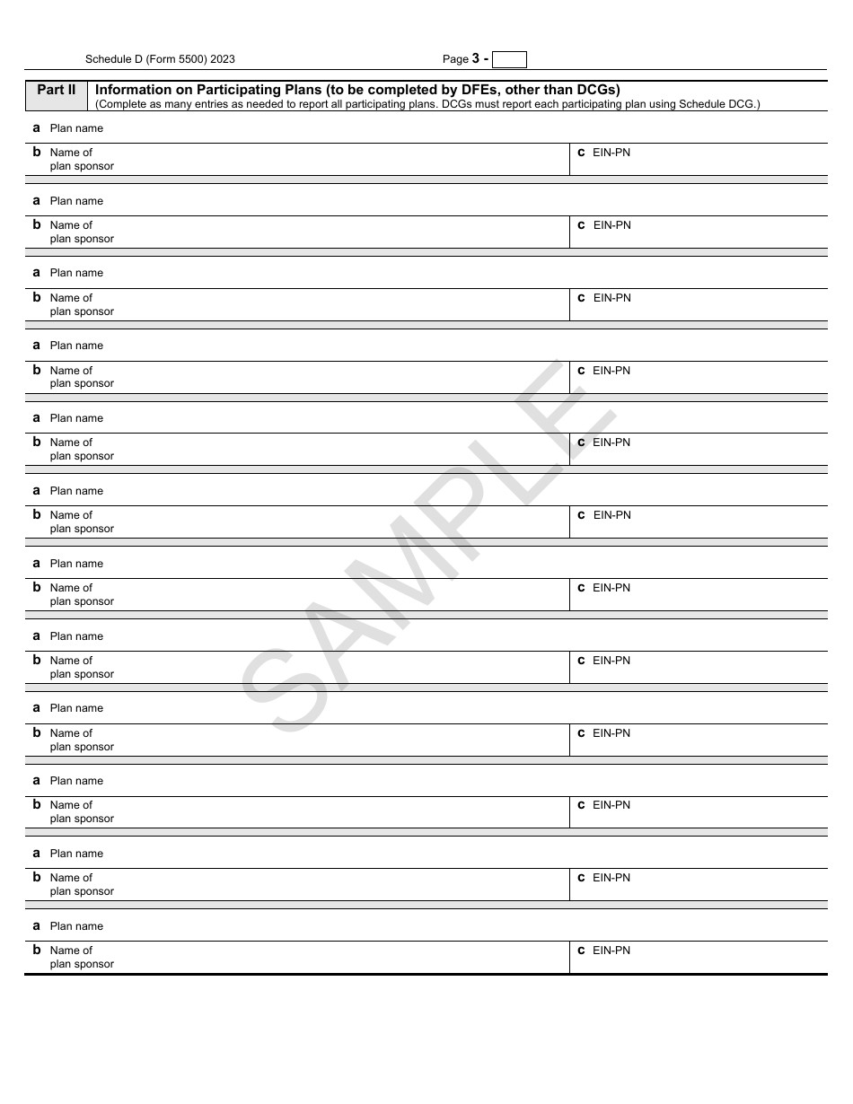 Form 5500 Schedule D Dfe / Participating Plan Information - Sample, Page 3