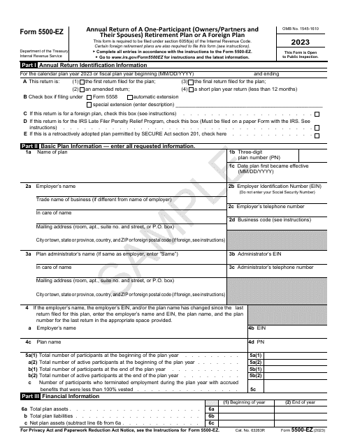 Form 5500-EZ Annual Return of a One-Participant (Owners/Partners and Their Spouses) Retirement Plan or a Foreign Plan - Sample, 2023