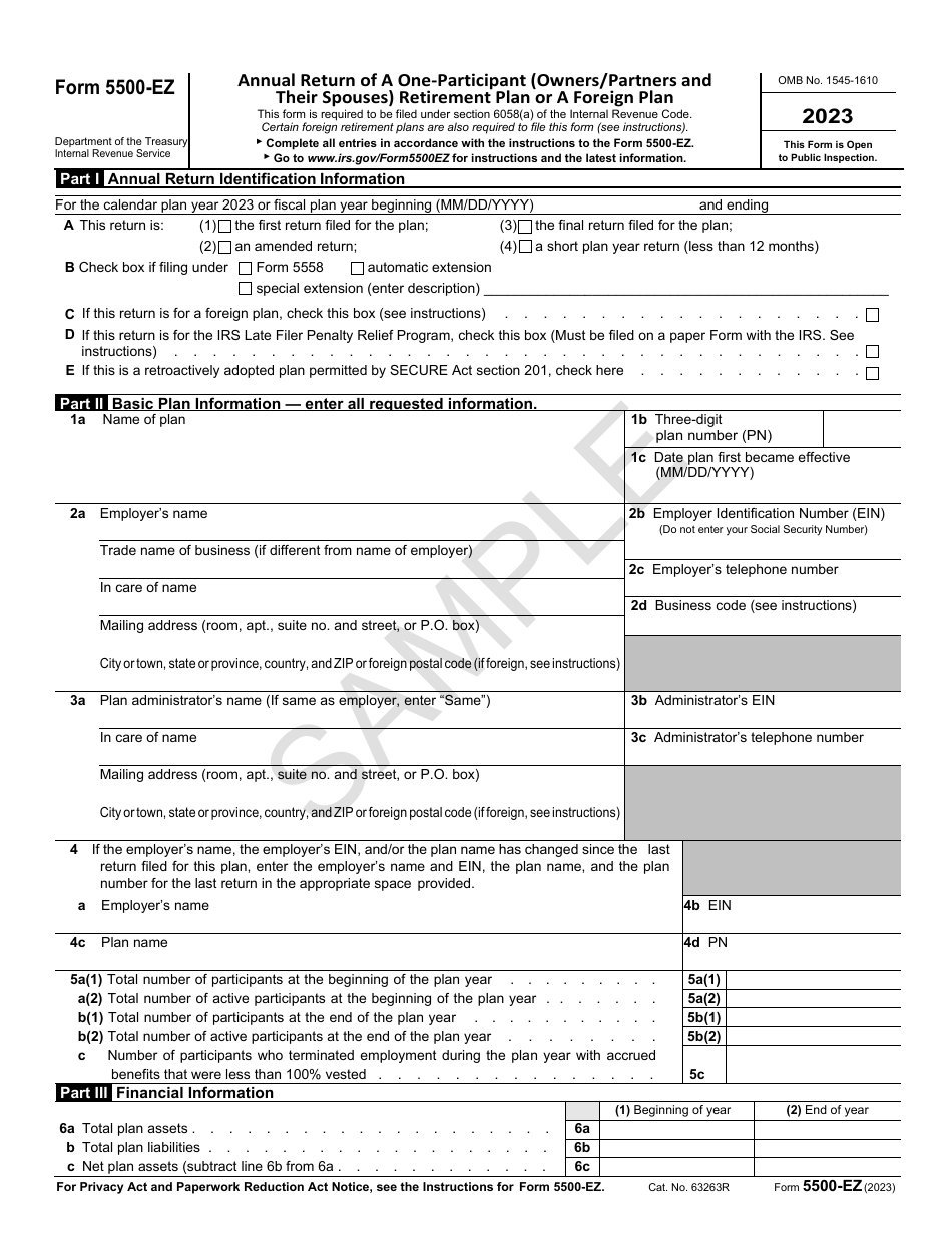Form 5500EZ 2023 Fill Out, Sign Online and Download Fillable PDF