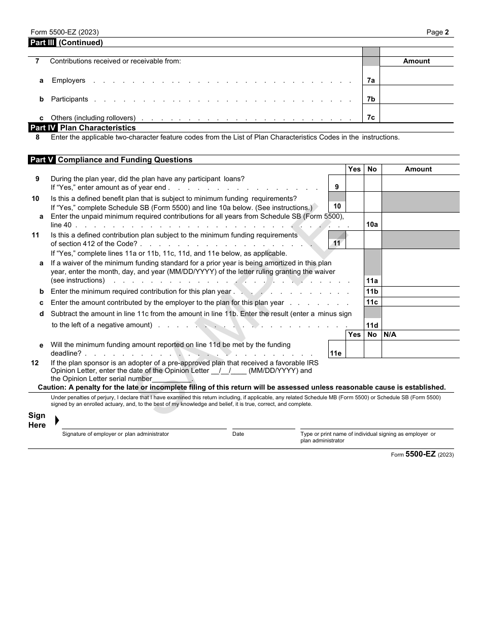 Form 5500EZ 2023 Fill Out, Sign Online and Download Fillable PDF