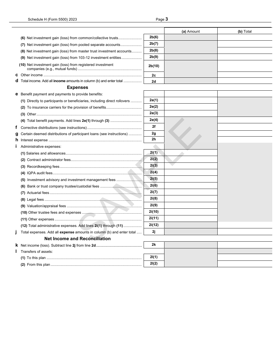 Form 5500 Schedule H Download Fillable PDF or Fill Online Financial ...