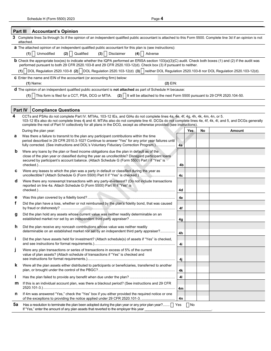 Form 5500 Schedule H Download Fillable PDF or Fill Online Financial