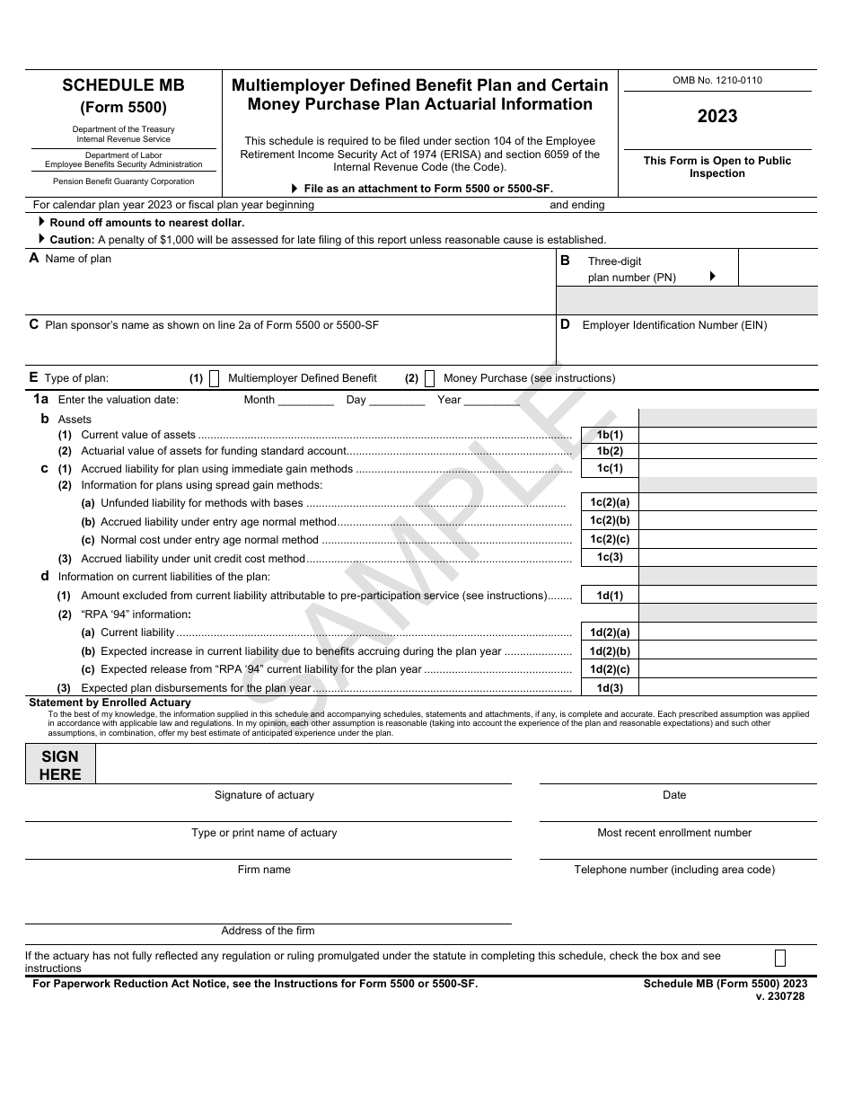 Form 5500 Schedule MB Multiemployer Defined Benefit Plan and Certain Money Purchase Plan Actuarial Information - Sample, Page 1