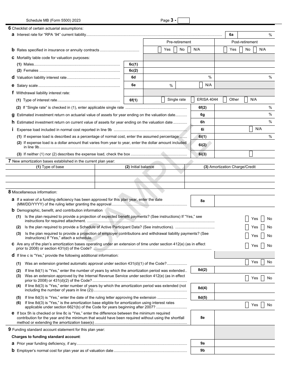 Form 5500 Schedule MB Multiemployer Defined Benefit Plan and Certain Money Purchase Plan Actuarial Information - Sample, Page 3