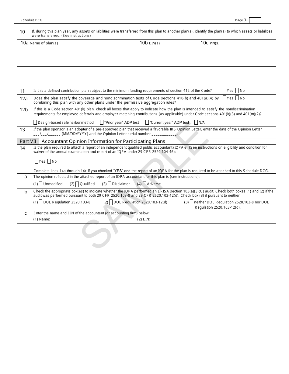 Form 5500 Schedule DCG Individual Plan Information - Sample, Page 3