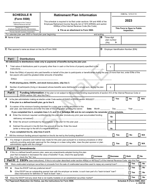 Form 5500 Schedule R Retirement Plan Information - Sample, 2023