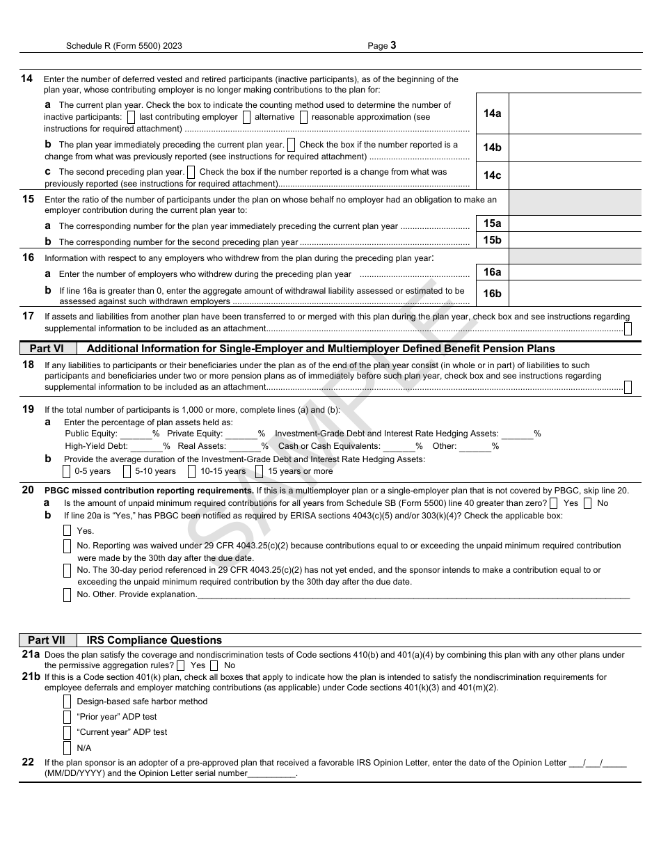 Form 5500 Schedule R Retirement Plan Information - Sample, Page 3