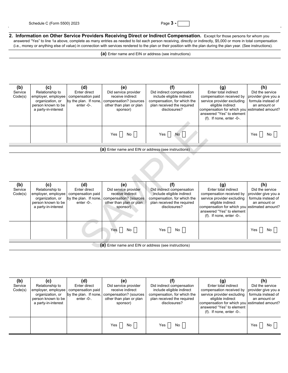 Form 5500 Schedule C Service Provider Information - Sample, Page 3