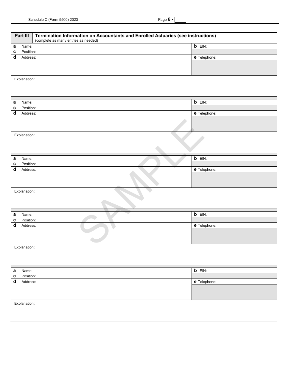 Form 5500 Schedule C Service Provider Information - Sample, Page 6