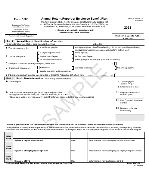 Form 5500 Annual Return/Report of Employee Benefit Plan - Sample, 2023