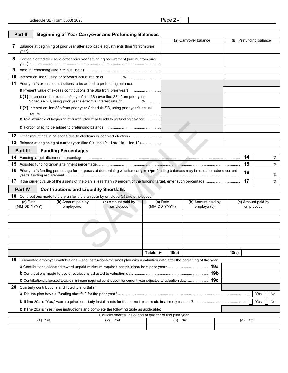 Form 5500 Schedule SB Single-Employer Defined Benefit Plan Actuarial Information - Sample, Page 2