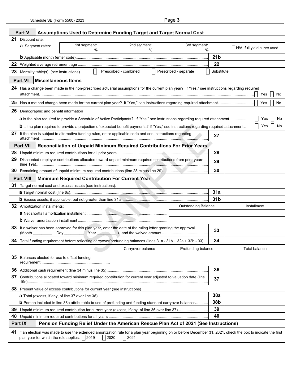 Form 5500 Schedule SB Single-Employer Defined Benefit Plan Actuarial Information - Sample, Page 3