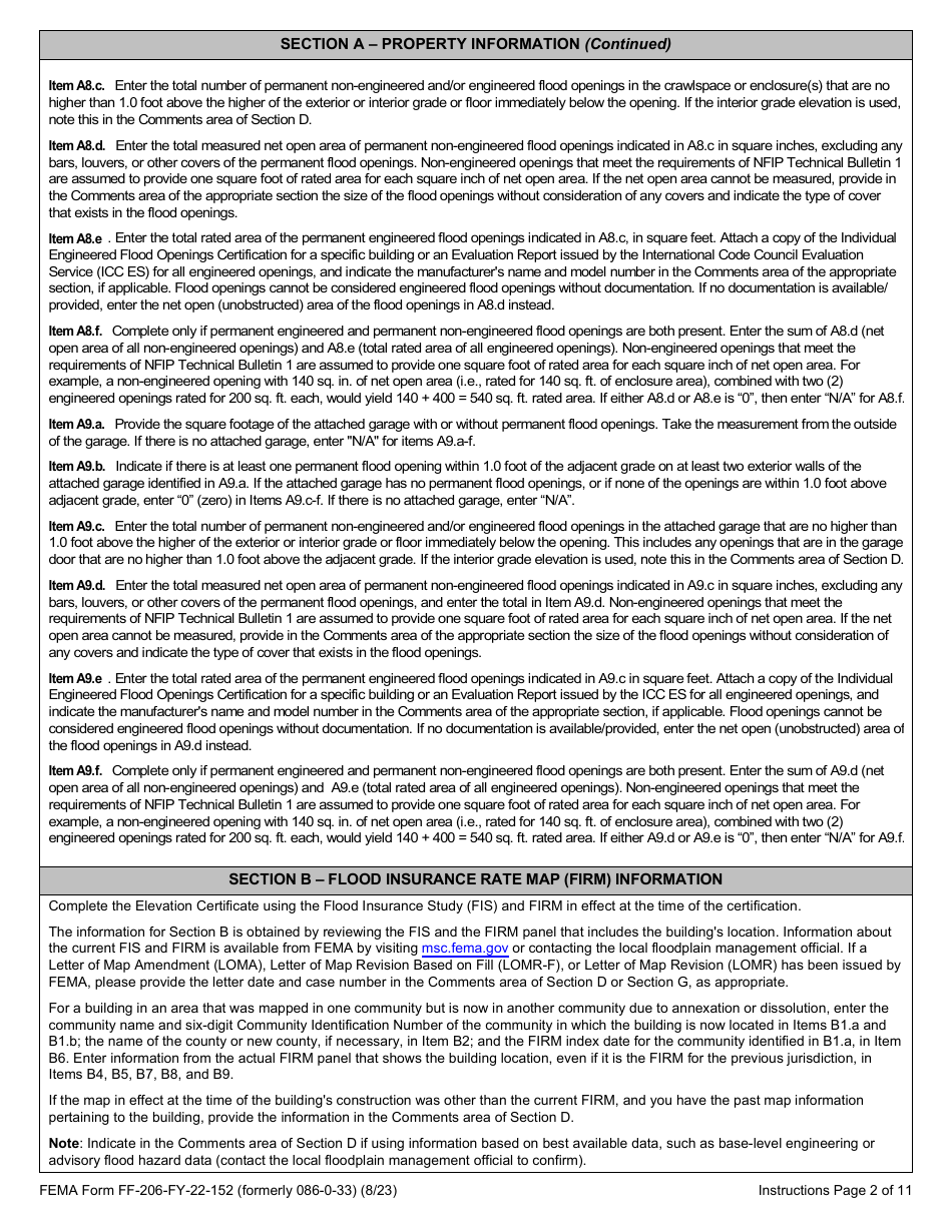 Download Instructions for FEMA Form FF-206-FY-22-152 Elevation ...