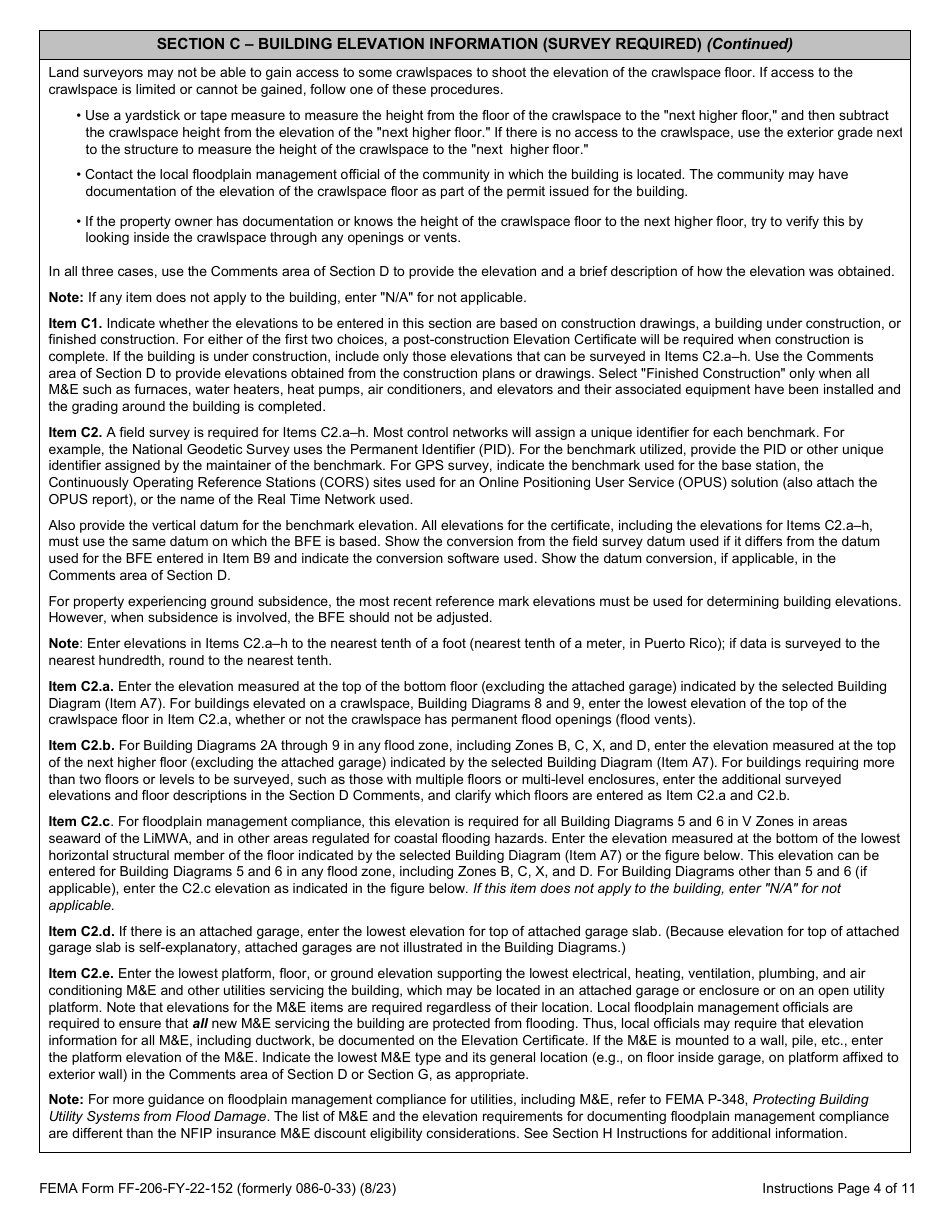 Instructions for FEMA Form FF-206-FY-22-152 Elevation Certificate - National Flood Insurance Program, Page 4
