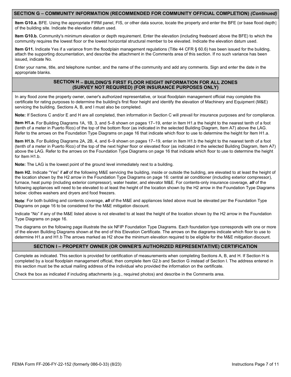 Instructions for FEMA Form FF-206-FY-22-152 Elevation Certificate - National Flood Insurance Program, Page 7
