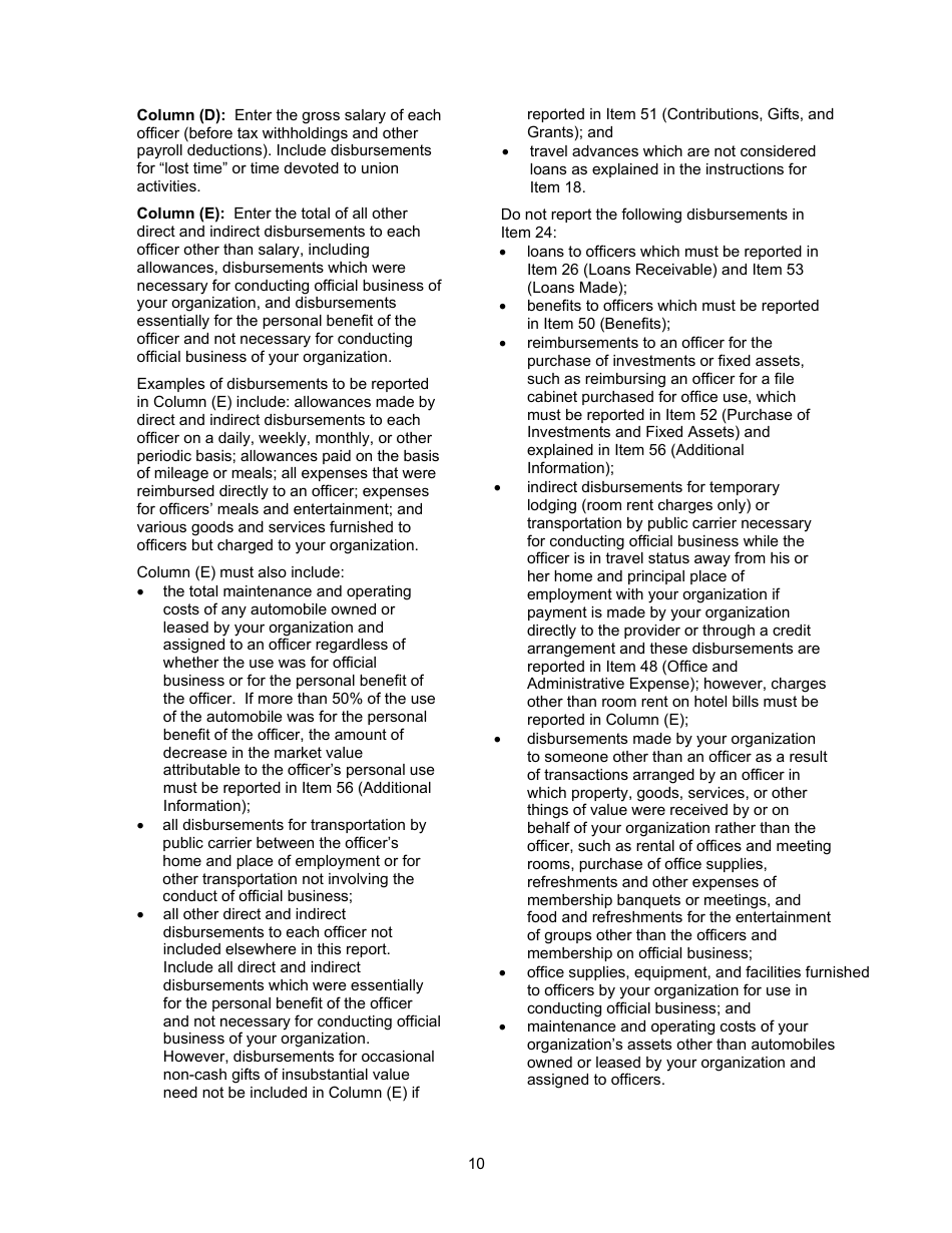 Instructions for Form LM-3 Labor Organization Annual Report, Page 10