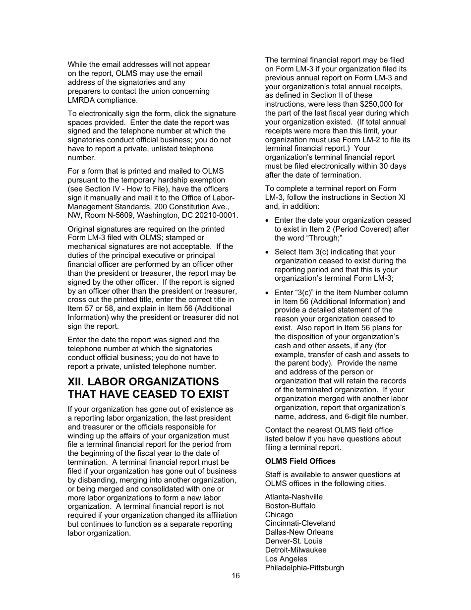 Instructions for Form LM-3 Labor Organization Annual Report, Page 16