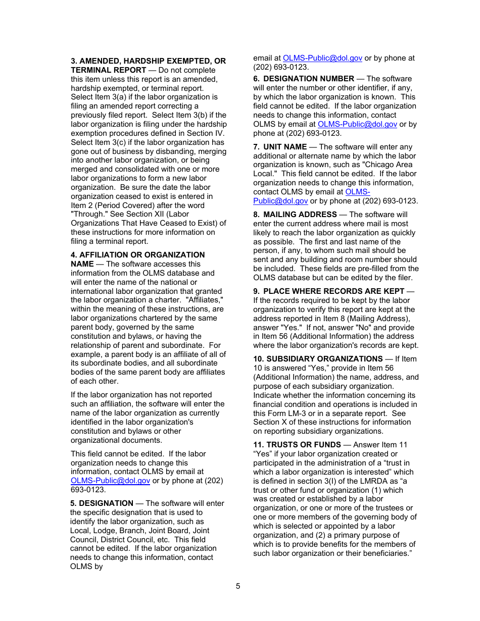 Instructions for Form LM-3 Labor Organization Annual Report, Page 5