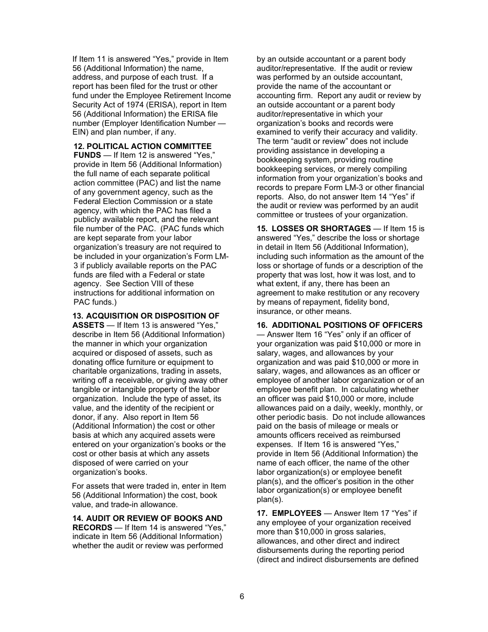 Instructions for Form LM-3 Labor Organization Annual Report, Page 6