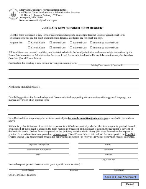 Form CC-DC-076 Judiciary New/Revised Form Request - Maryland