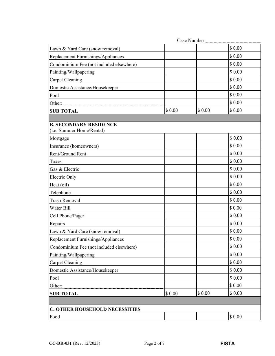 Form CC-DR-031 Financial Statement (General) - Maryland, Page 2