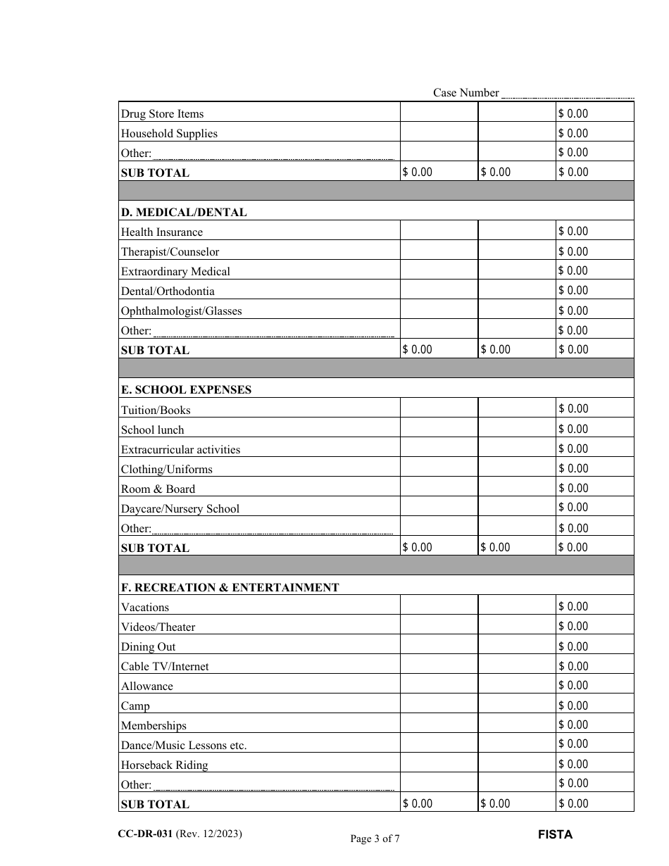 Form CC-DR-031 Financial Statement (General) - Maryland, Page 3